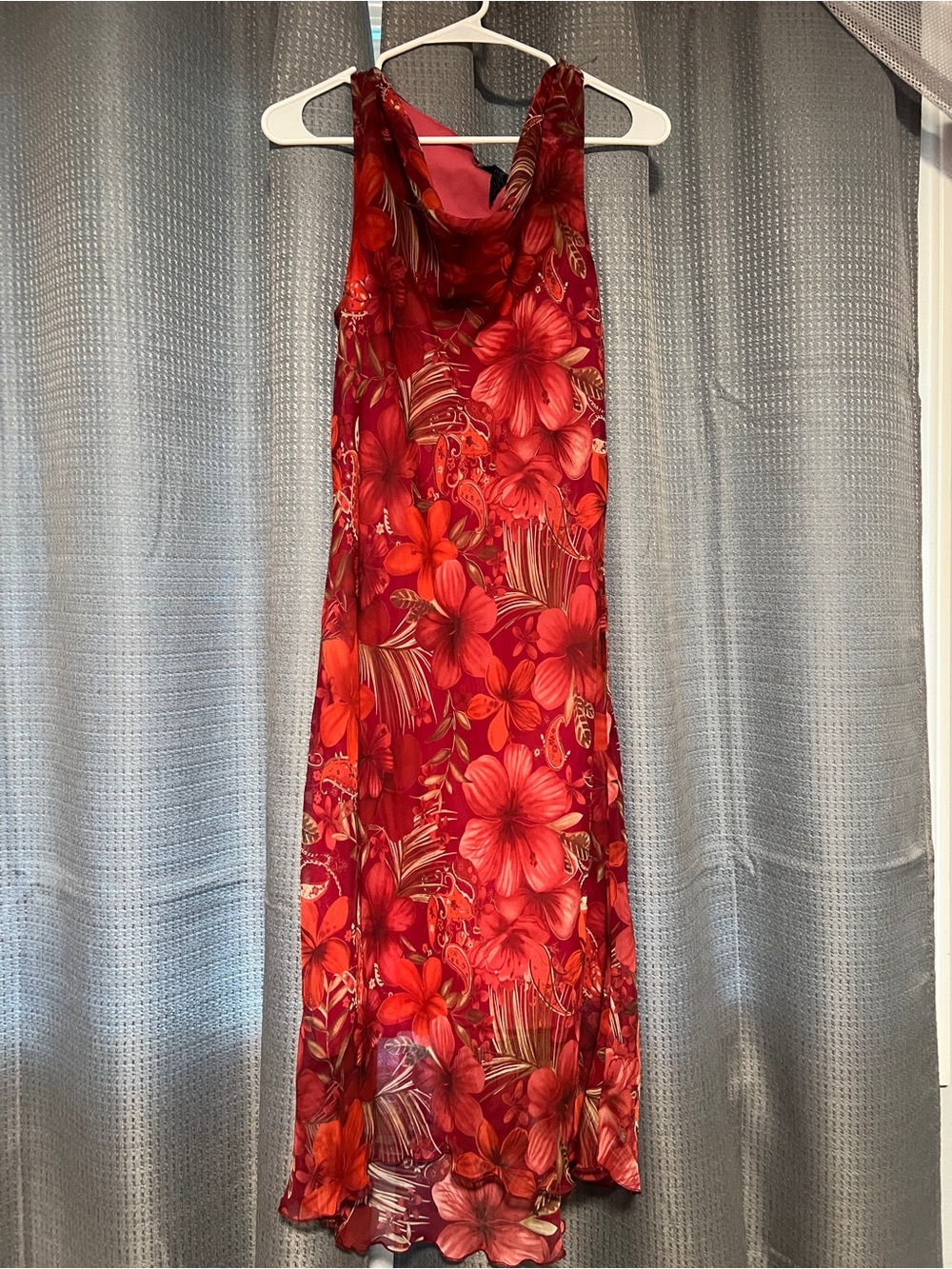 Red Floral Cowl Neck Maxi Dress